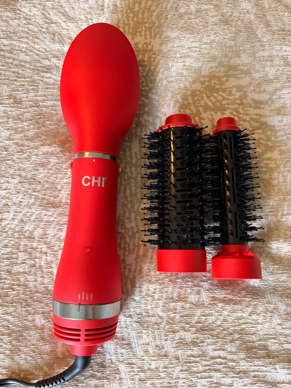 Red Hot Air Brush with Dual Round Brush Attachments